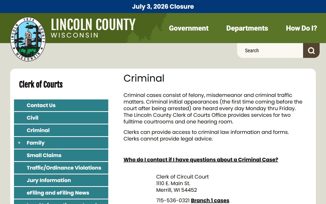 Lincoln County court records after jail arrest criminal court page